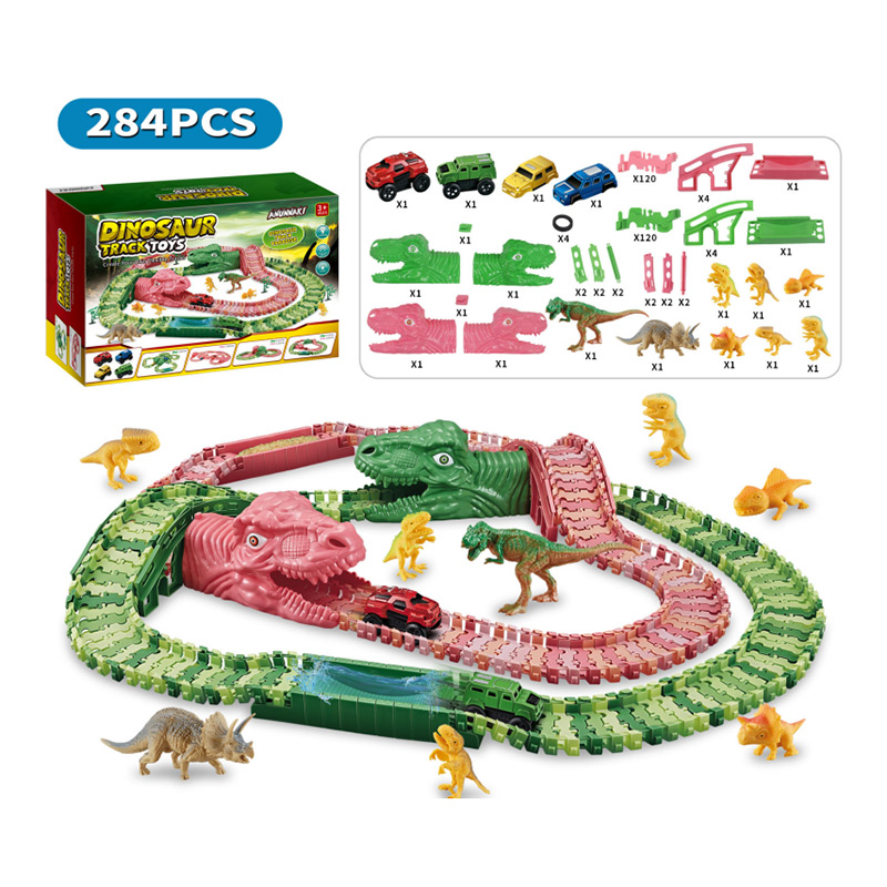 Dinosaur Race Track Toys Pista Flessibile Connected Playset Macchinine Giocattolo per Bambini (2)