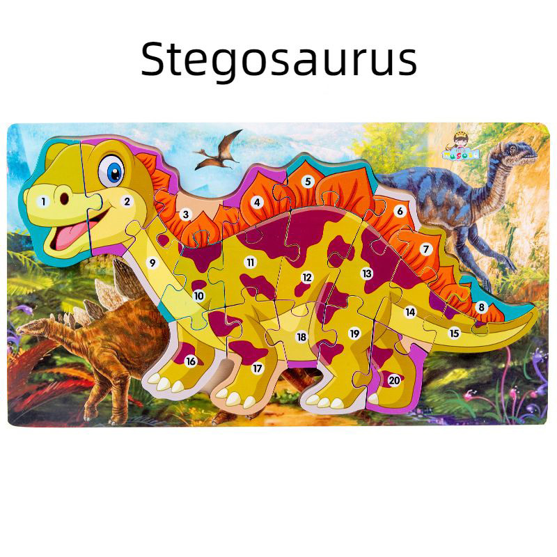 סט פאזל תלת מימד דינוזאור מעץ אלפבית ומספר לילדים (10)