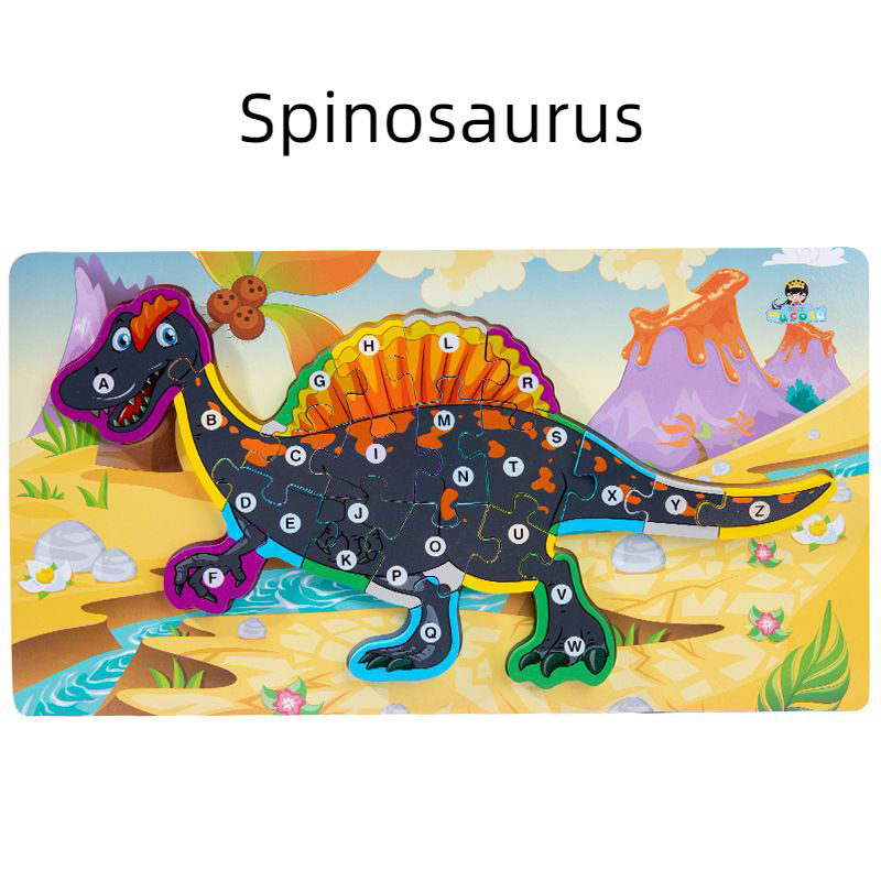Деревянный набор динозавров с алфавитом и цифрами 3D для детей (11)