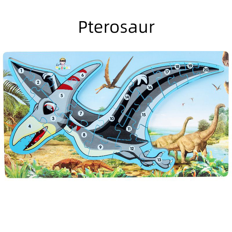 Alfabet Dinosaurus Kayu lan Set Teka-teki Jigsaw 3D Kanggo Bocah-bocah (6)
