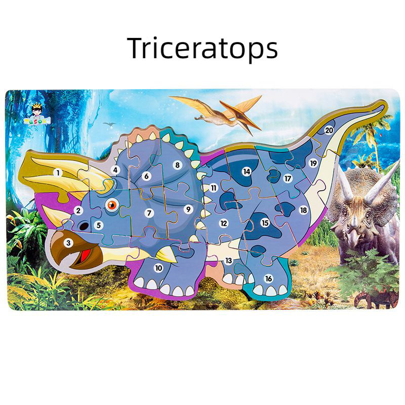 Деревянный набор динозавров с алфавитом и цифрами 3D для детей (8)
