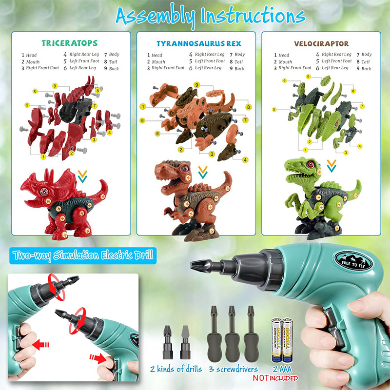 Dinosaur Building Playset with Electric Drill for Kids  (12)