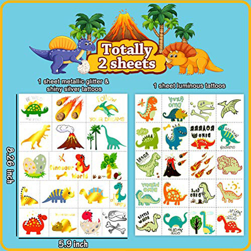 Kids' Dinosaur Temporary Tattoos Stickers, 2Sheet, 37 Styles  (10)