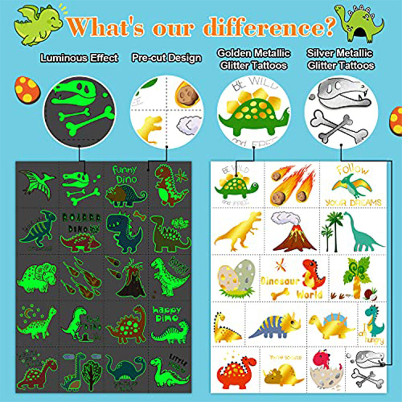 Kids' Dinosaur Temporary Tattoos Stickers, 2Sheet, 37 Styles  (3)